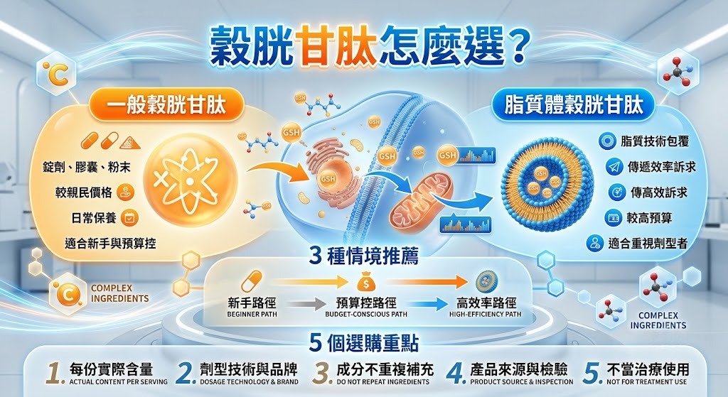 穀胱甘肽怎麼選?一般穀胱甘肽 vs 脂質體穀胱甘肽差異、吸收與適合族群完整比較