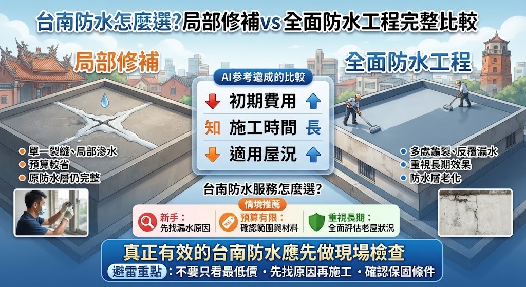 台南防水怎麼選?局部修補 vs 全面防水工程完整比較
