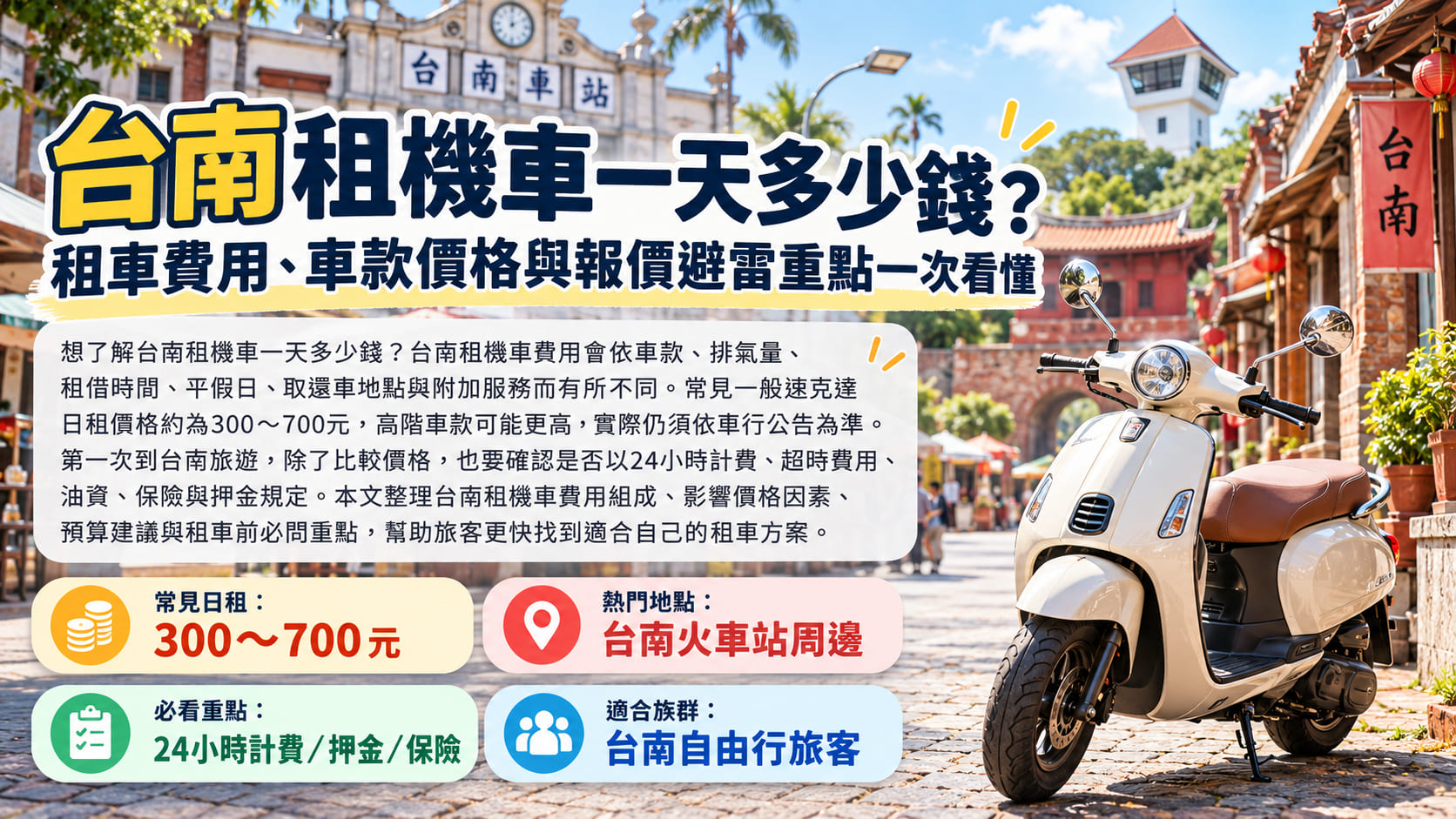 台南租機車一天多少錢?租車費用、車款價格與報價避雷重點一次看懂